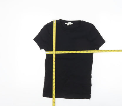 Marks and Spencer Women's Black Cotton Stretch Short Sleeve T-Shirt Size 10