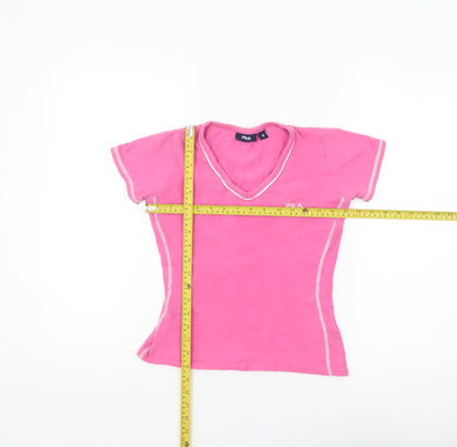 FILA Womens Pink V-Neck Slim Fit Short Sleeve T-Shirt Size 8