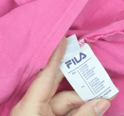 FILA Womens Pink V-Neck Slim Fit Short Sleeve T-Shirt Size 8
