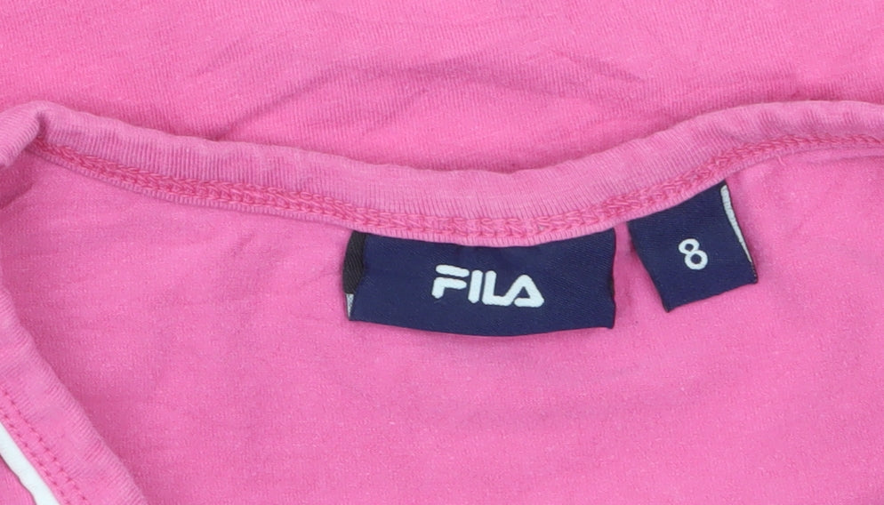 FILA Womens Pink V-Neck Slim Fit Short Sleeve T-Shirt Size 8