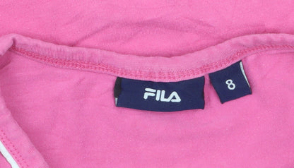 FILA Womens Pink V-Neck Slim Fit Short Sleeve T-Shirt Size 8