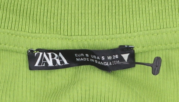 ZARA Women's Green Cropped Collared Long Sleeve Top Size S
