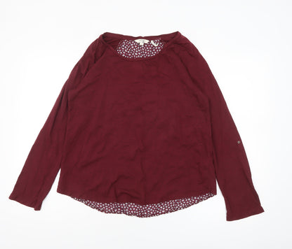 Fat Face Womens Red Floral Tunic Blouse Size 12 Long Sleeve Cotton Blend