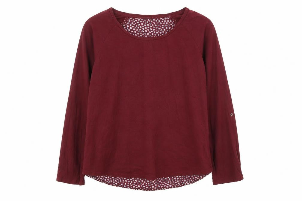 Fat Face Womens Red Floral Tunic Blouse Size 12 Long Sleeve Cotton Blend
