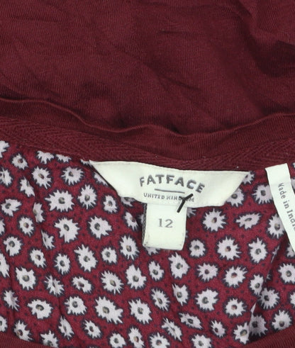 Fat Face Womens Red Floral Tunic Blouse Size 12 Long Sleeve Cotton Blend