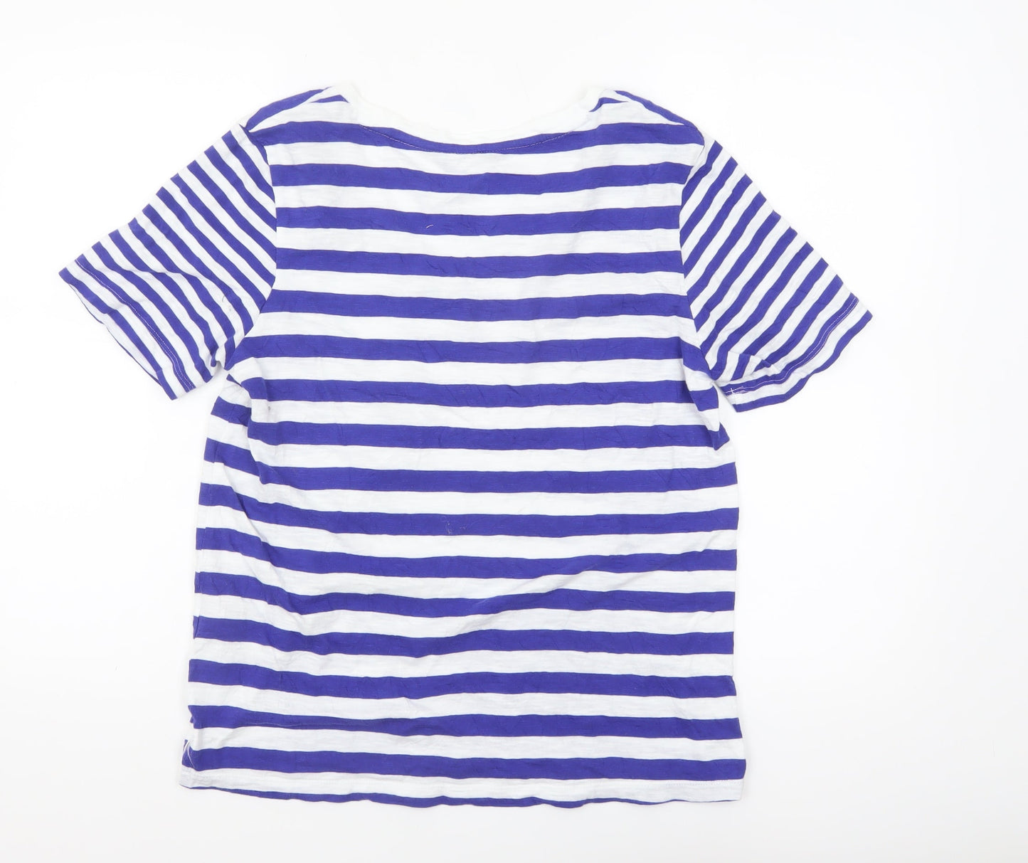 Marks and Spencer Women's Blue Striped V-Neck Cotton T-Shirt Size 10