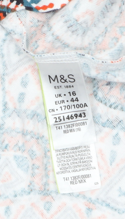 Marks and Spencer Womens Multicoloured Geometric Cotton T-Shirt Size 16