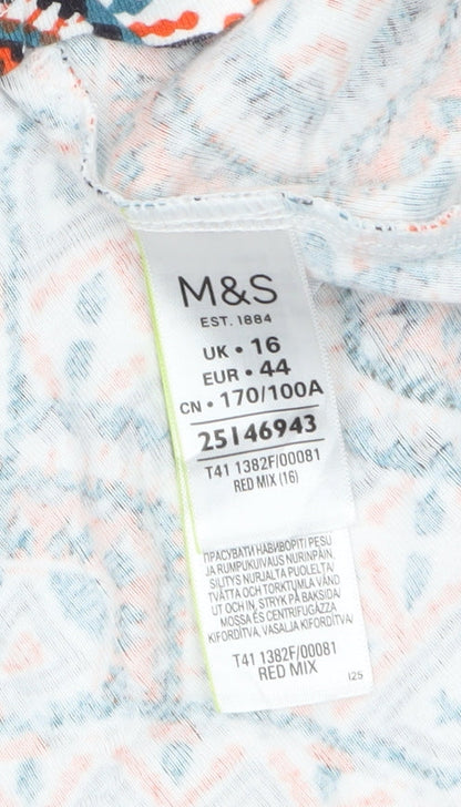 Marks and Spencer Womens Multicoloured Geometric Cotton T-Shirt Size 16