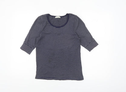 Whistles Women’s Blue Striped Cotton 3/4 Sleeve Jersey T-Shirt Size 14