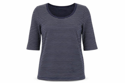Whistles Women’s Blue Striped Cotton 3/4 Sleeve Jersey T-Shirt Size 14