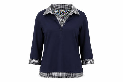 Cotton Traders Women's Navy Blue 3/4 Sleeve Collared Tunic Shirt Size 10