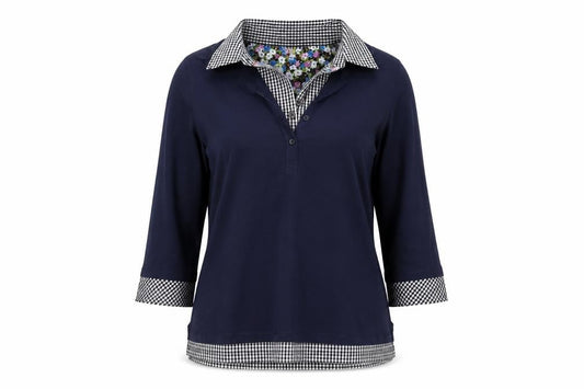 Cotton Traders Women's Navy Blue 3/4 Sleeve Collared Tunic Shirt Size 10