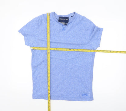 Superdry Idris Elba Men's Blue Cotton V-Neck T-Shirt Size L