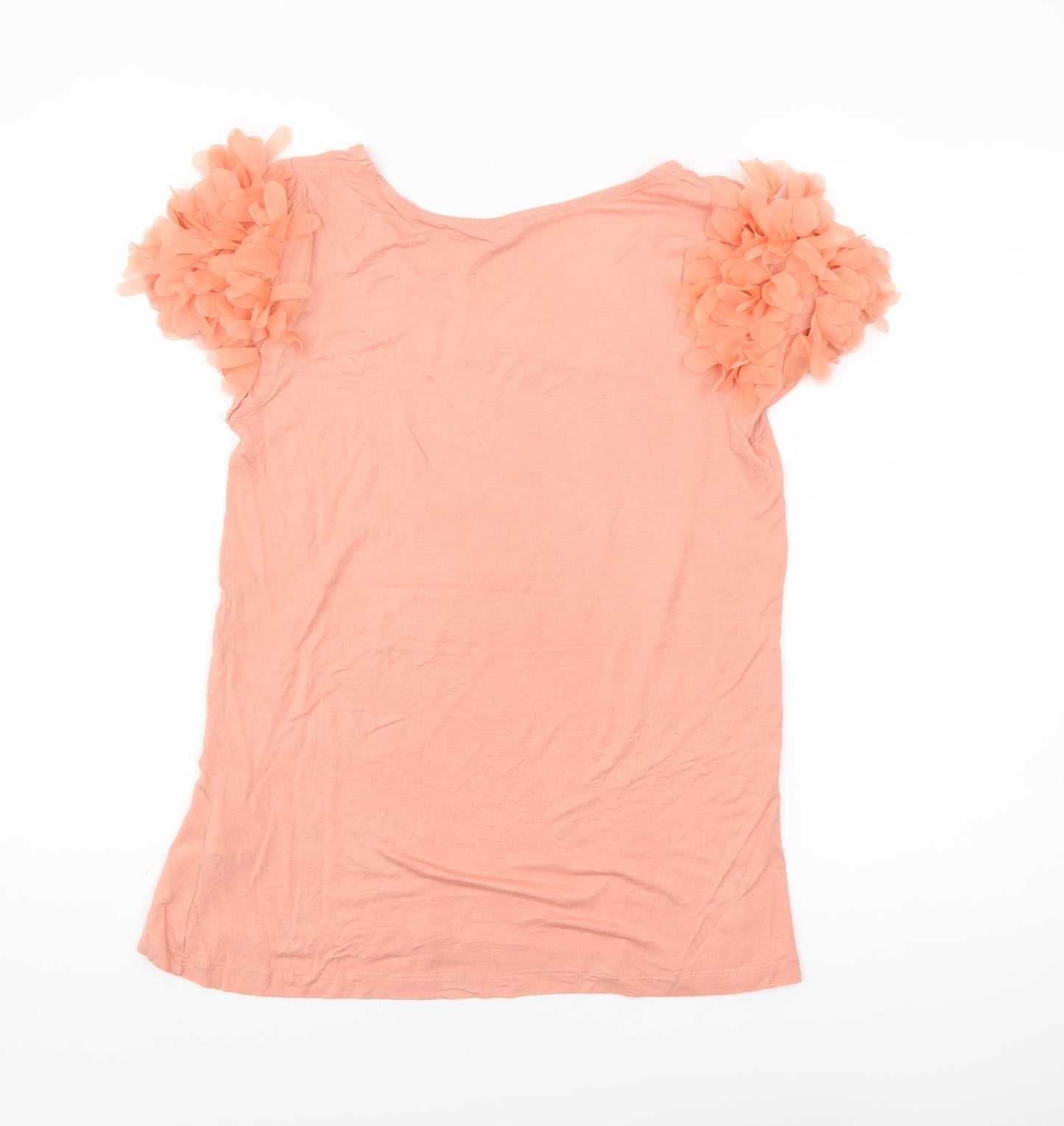 River Island Women's Pink Ruffle Sleeve Viscose T-Shirt Size 14