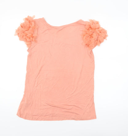 River Island Women's Pink Ruffle Sleeve Viscose T-Shirt Size 14