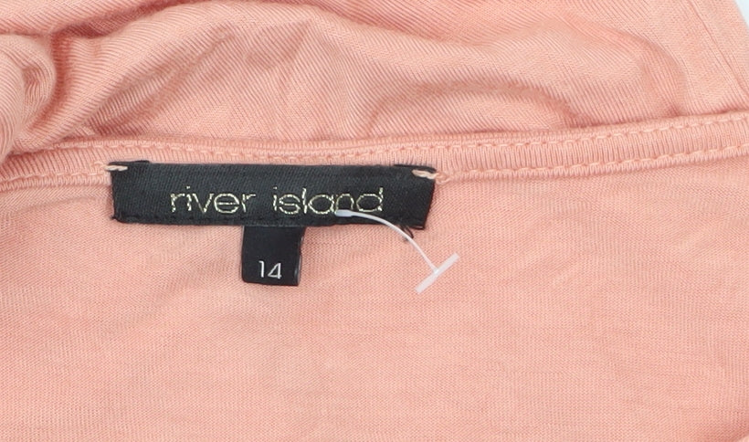 River Island Women's Pink Ruffle Sleeve Viscose T-Shirt Size 14