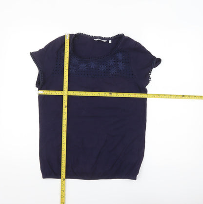 Next Women Blue Embroidered Cotton Short Sleeve Blouse Size 14