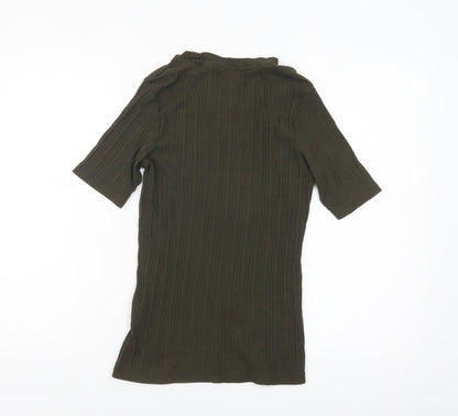 Brave Soul Women's Green Ribbed V-Neck Short Sleeve T-Shirt L
