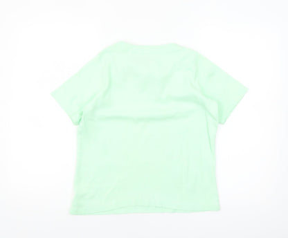 Honor Millburn Women's Green Embroidered V-Neck Cotton T-Shirt Size S
