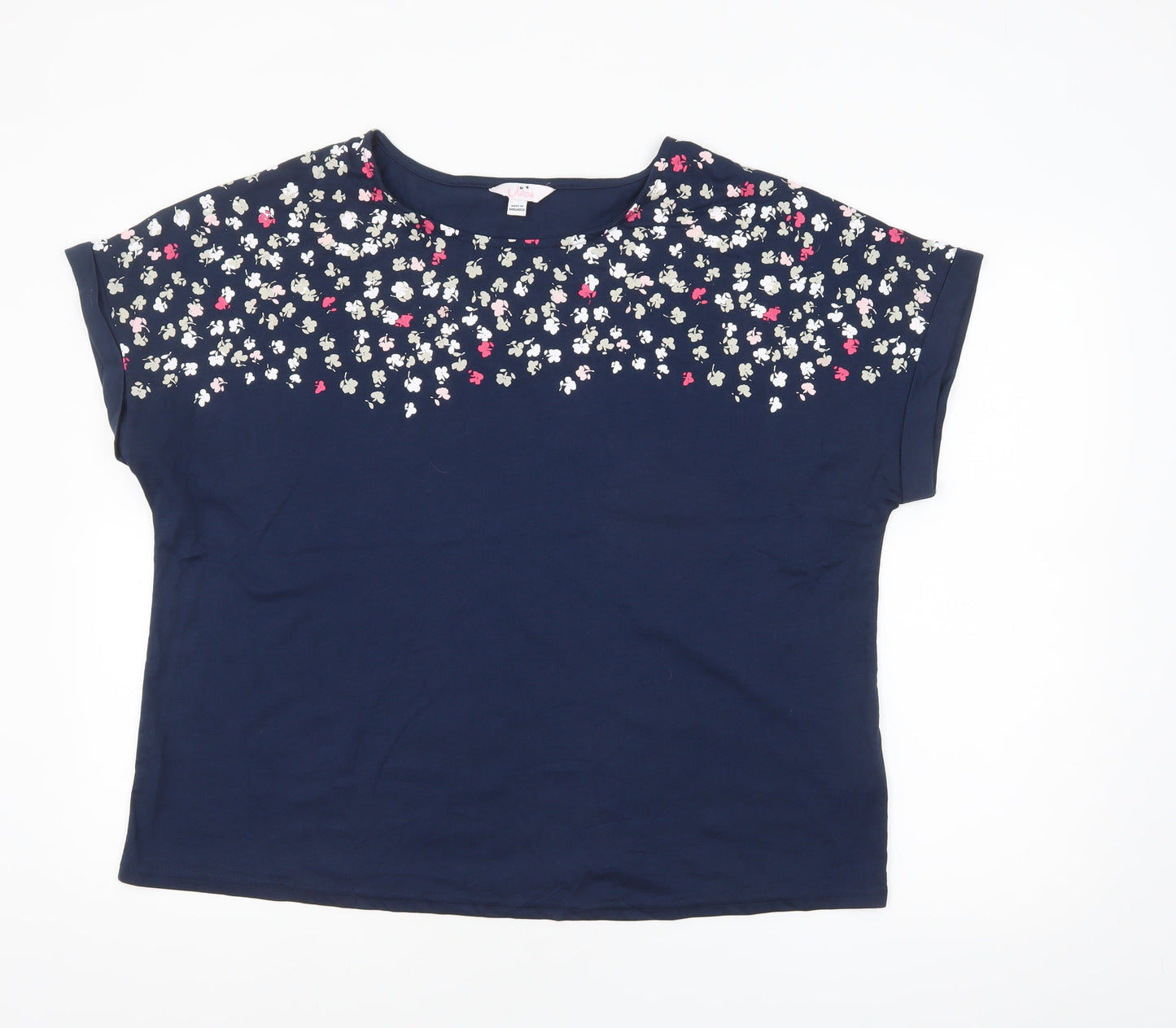 Julipa Womens Blue Floral Print Short Sleeve Jersey T-Shirt Size 18