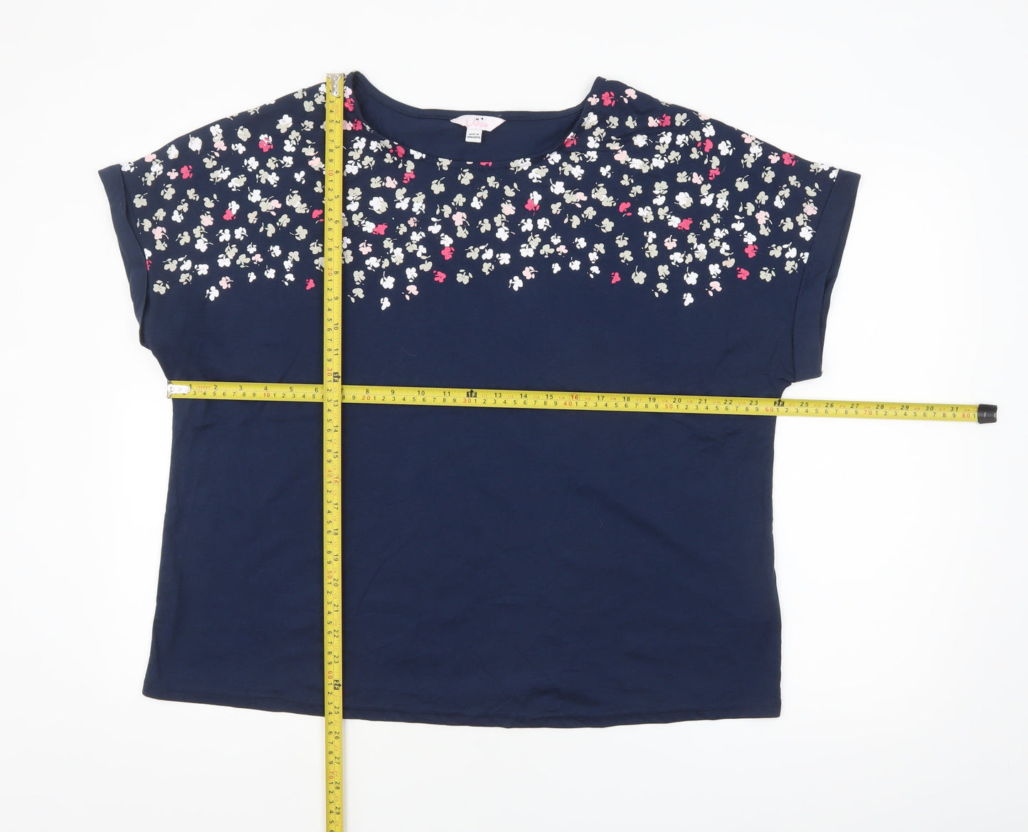 Julipa Womens Blue Floral Print Short Sleeve Jersey T-Shirt Size 18