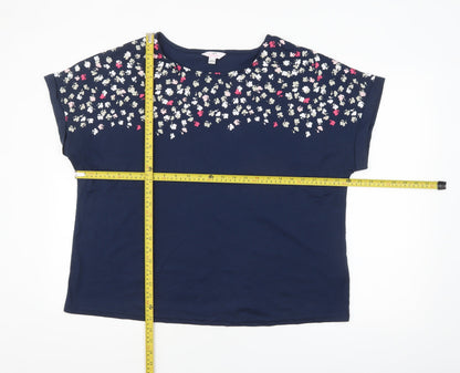 Julipa Womens Blue Floral Print Short Sleeve Jersey T-Shirt Size 18