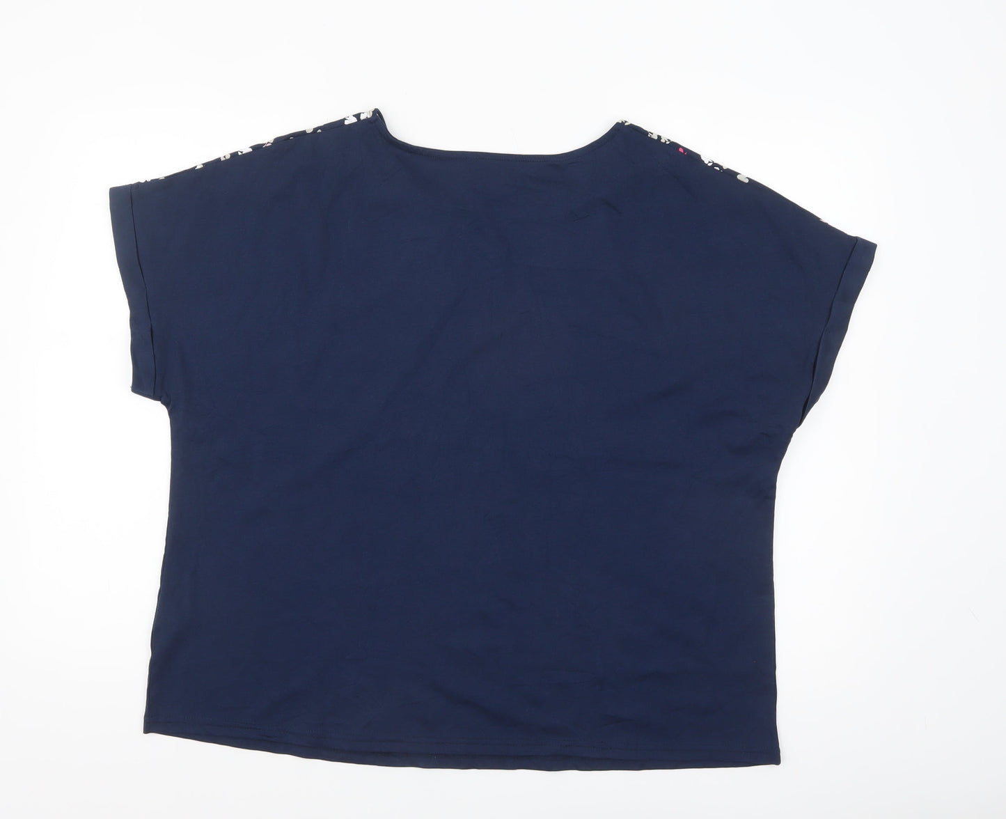 Julipa Womens Blue Floral Print Short Sleeve Jersey T-Shirt Size 18