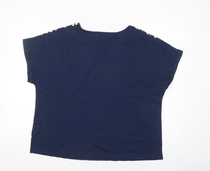 Julipa Womens Blue Floral Print Short Sleeve Jersey T-Shirt Size 18
