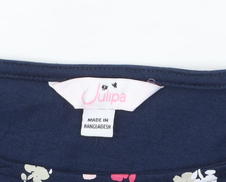 Julipa Womens Blue Floral Print Short Sleeve Jersey T-Shirt Size 18