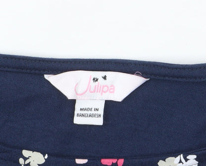 Julipa Womens Blue Floral Print Short Sleeve Jersey T-Shirt Size 18