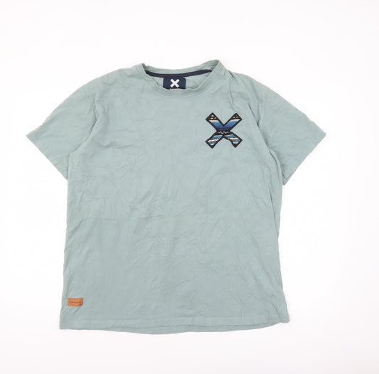 Blue Banana Men's Green XL Aztec Embroidered Cotton T-Shirt