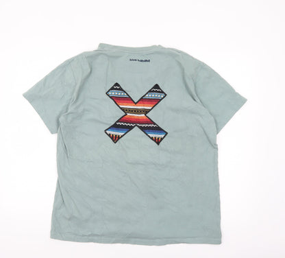 Blue Banana Men's Green XL Aztec Embroidered Cotton T-Shirt