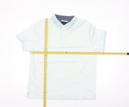 Jasper Conran Men's Blue Striped Button-Down Cotton Polo Shirt L