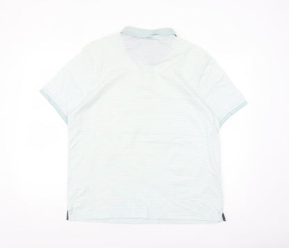 Jasper Conran Men's Blue Striped Button-Down Cotton Polo Shirt L