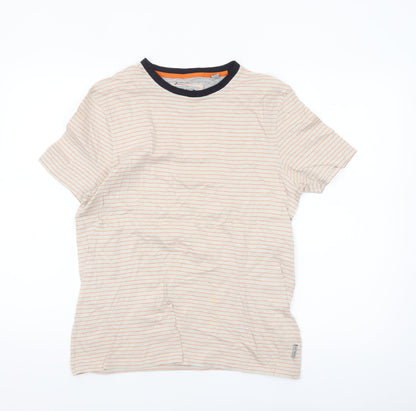 Ted Baker Women's Beige Striped Cotton Crew Neck Short Sleeve T-Shirt Size 10