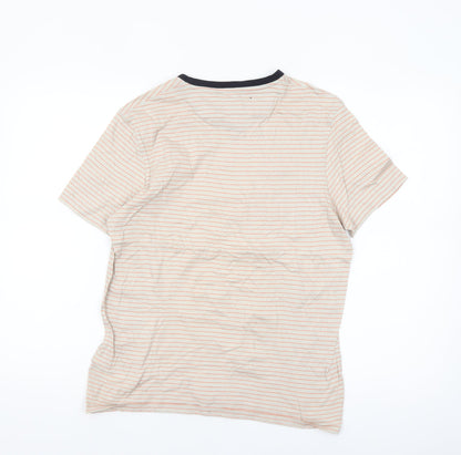 Ted Baker Women's Beige Striped Cotton Crew Neck Short Sleeve T-Shirt Size 10