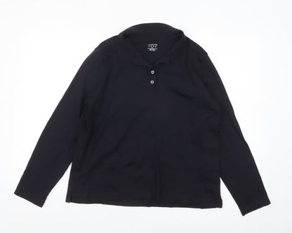Lands' End Women's Black Long Sleeve Polo Shirt Size L Petite 100% Cotton