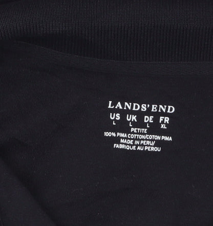 Lands' End Women's Black Long Sleeve Polo Shirt Size L Petite 100% Cotton