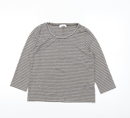 Peter Hahn Women’s Brown Striped Jersey Top Size 10 3/4 Sleeve