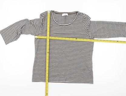 Peter Hahn Women’s Brown Striped Jersey Top Size 10 3/4 Sleeve