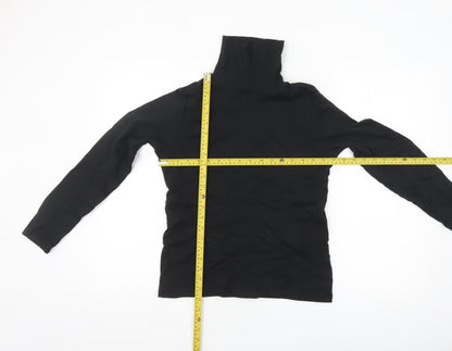 Isle Women Black Roll Neck Long Sleeve Cotton Jersey Top Size S 10-12