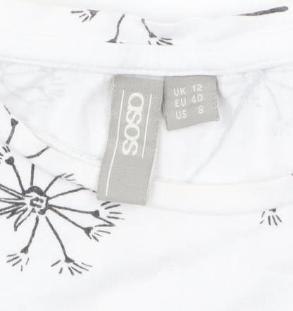 ASOS Women’s White Floral Cotton T-Shirt UK 12 Short Sleeve