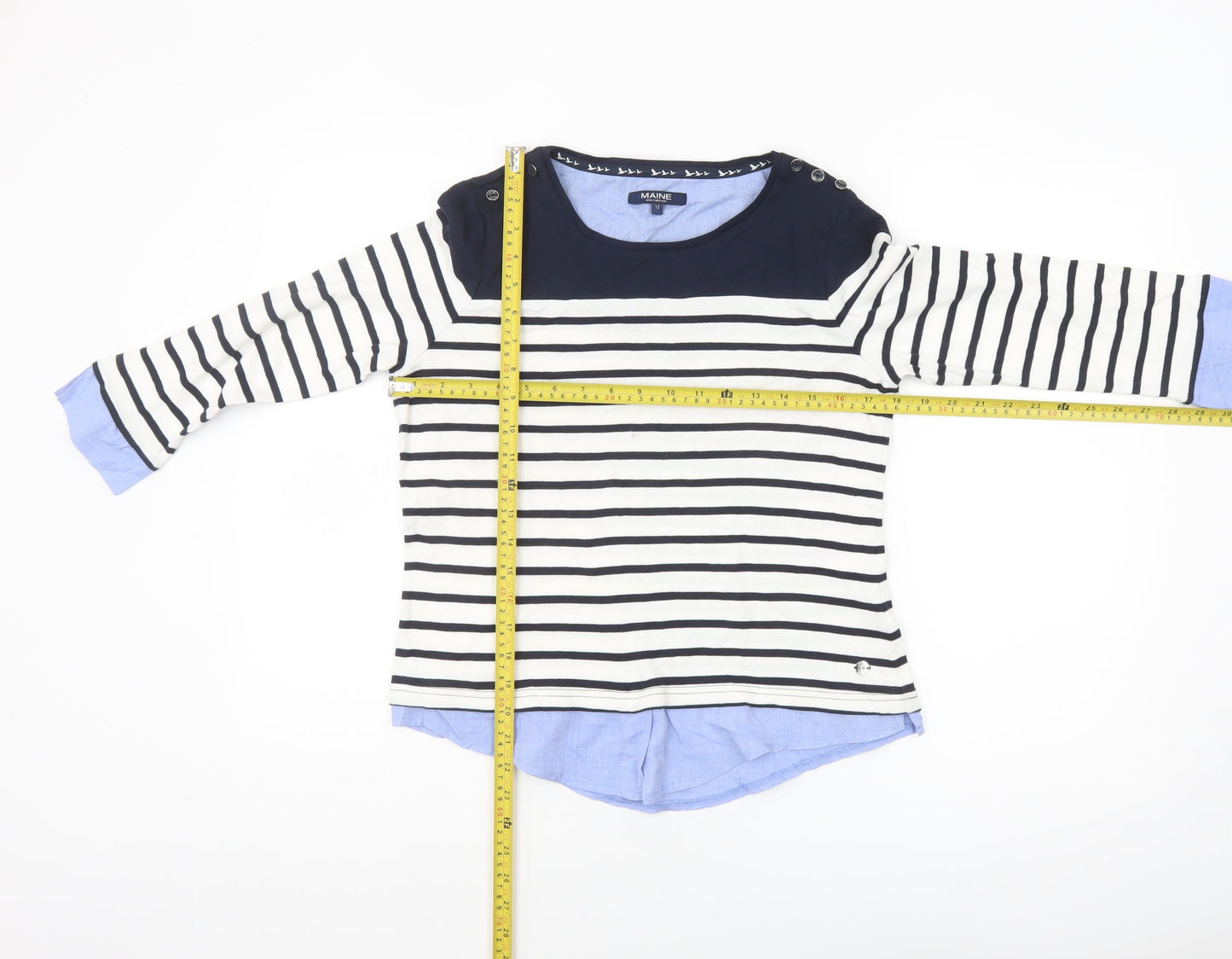 Maine New England Women's Navy Striped 3/4 Sleeve Cotton Top Size 12