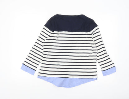 Maine New England Women's Navy Striped 3/4 Sleeve Cotton Top Size 12