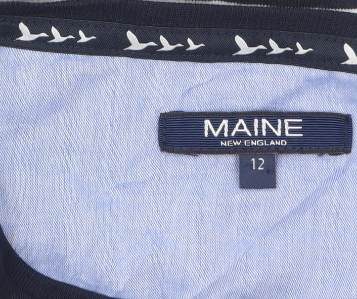 Maine New England Women's Navy Striped 3/4 Sleeve Cotton Top Size 12