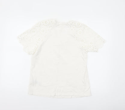 Marks and Spencer Per Una White Cotton Puff Sleeve T-Shirt Size 10