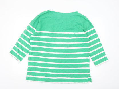 Marks and Spencer Women’s Green Striped 3/4 Sleeve Cotton T-Shirt Size 14