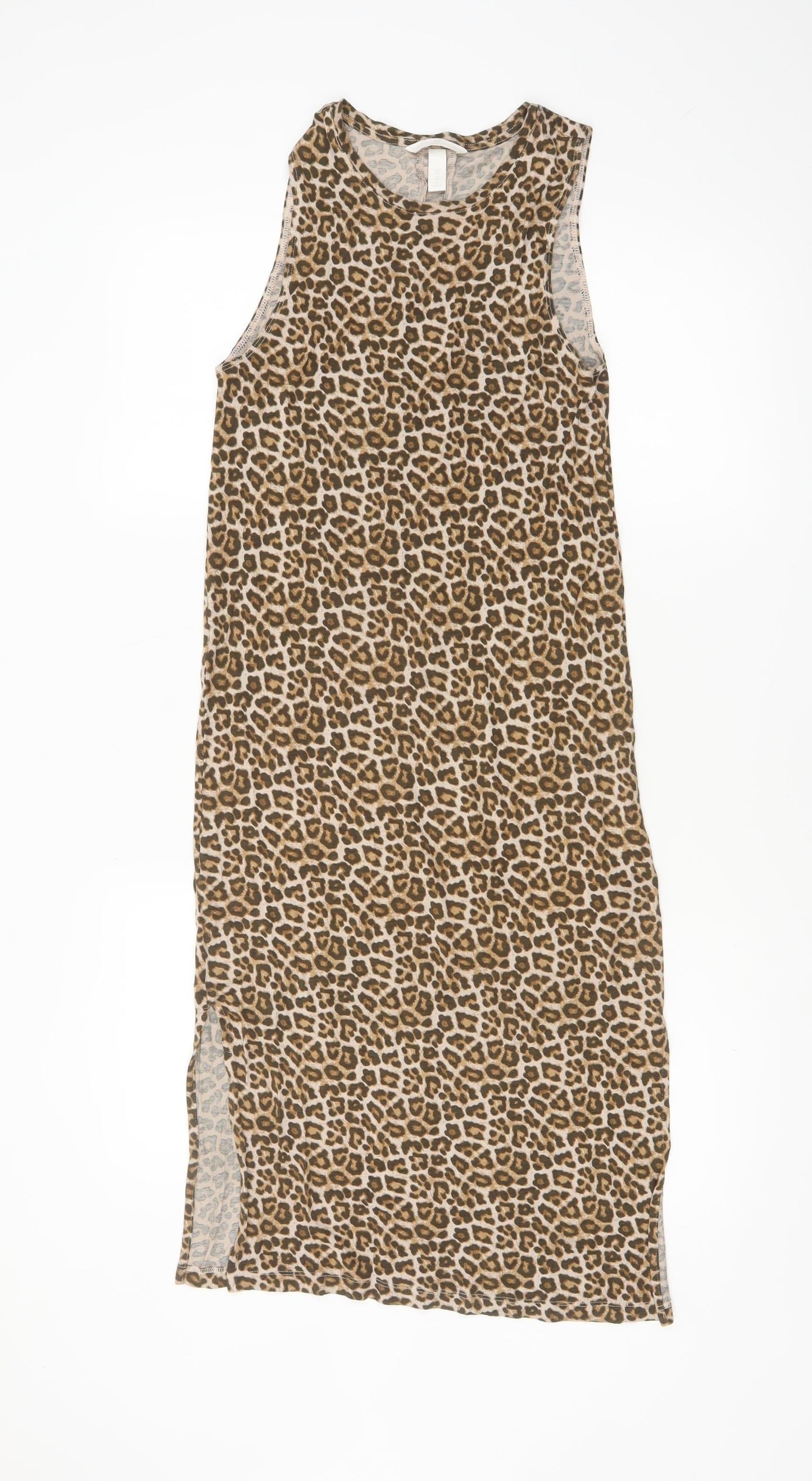 H&M Women Brown Leopard Print Sleeveless Tank Dress XS
