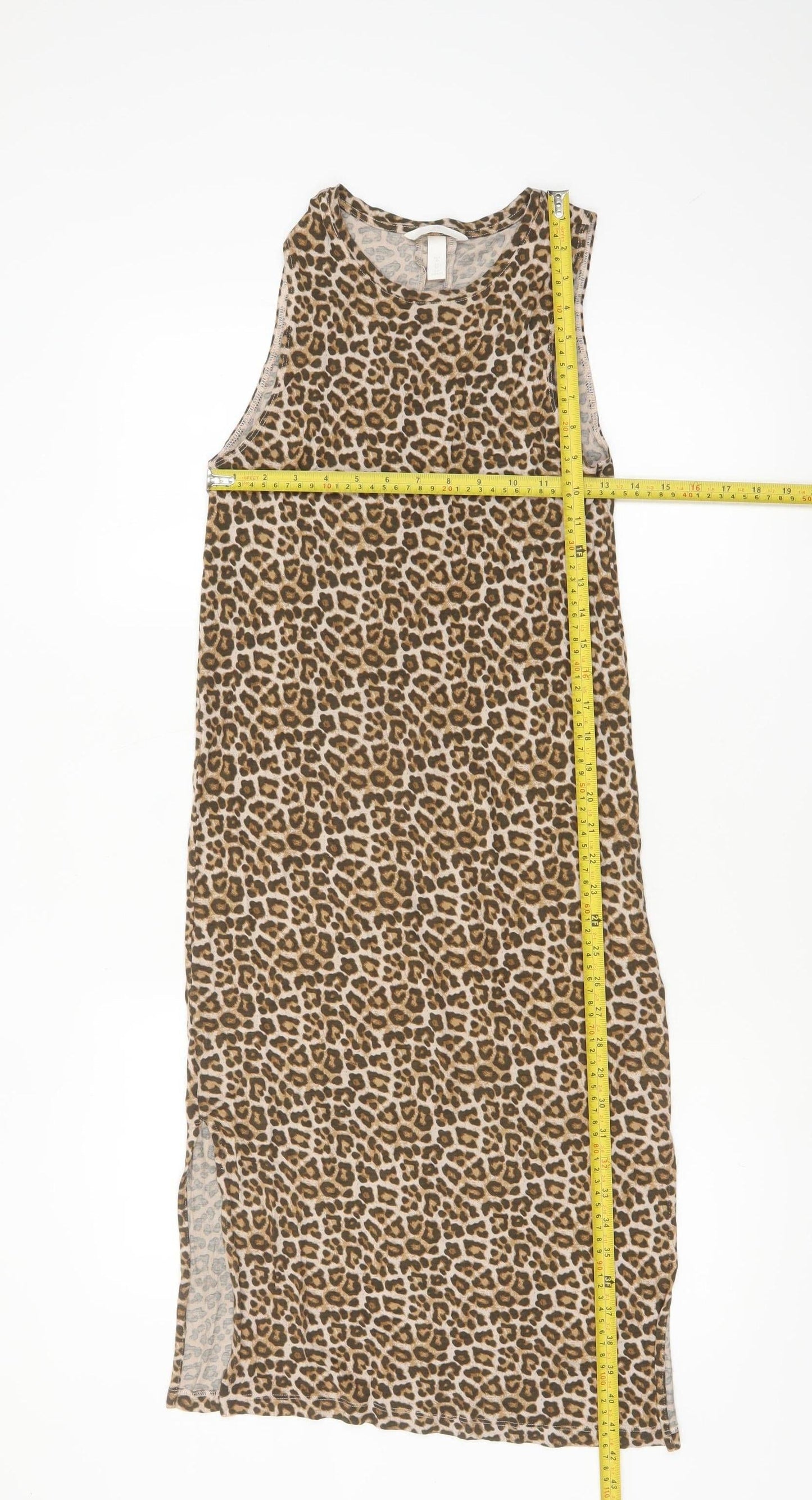 H&M Women Brown Leopard Print Sleeveless Tank Dress XS