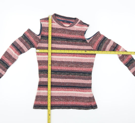 Marks and Spencer Women's Multicoloured Stripe Cold Shoulder Top Size 10